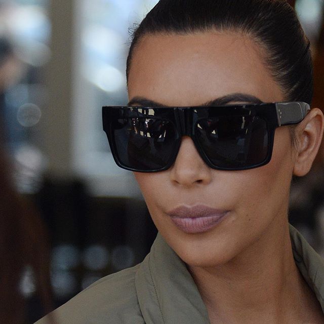 Flat Top Square Vintage Dark Black Lenses "Kimberly" Sunglasses