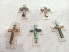 Set of 5 White Mother of Pearl Crosses with Iridescent Cross From Israel, 1 1/4"