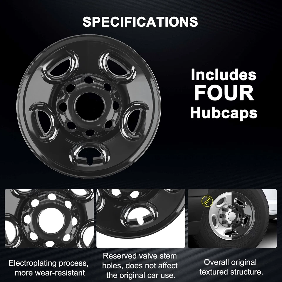 Glossy Black Wheel Skins For 2003-2024 Chevy Express 2500 3500 4500;16 inch 4pc Foto 4 de 4