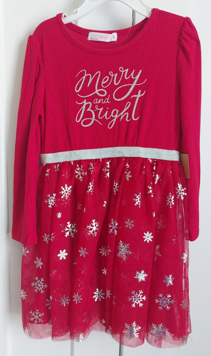 Young Hearts Girls Christmas Red/Silver Merry and Bright Tulle Dress Sz 5  NWT