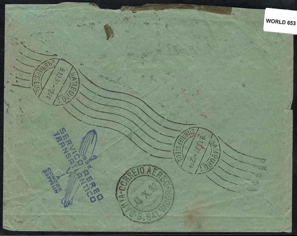 SAVOYSTAMPS-GERMANY-HAMBURG TO BRAZIL 1932 ZEPPELIN COVER - Image 2 of 2