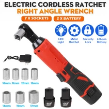 60Nm Electric Cordless Right Ratchet 3/8'' Angle Wrench Power with 2 Battery Kit