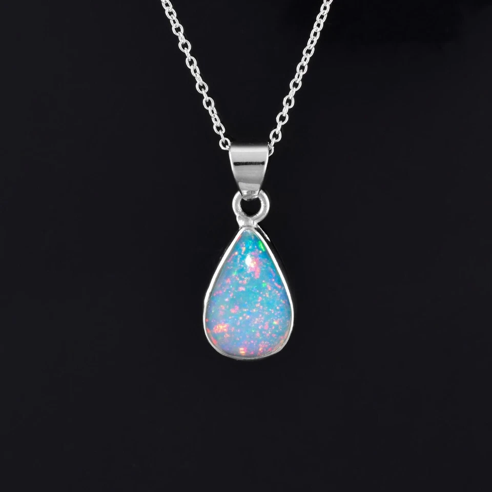 Collar colgante con bisel delicado cristal ópalo de fuego etíope AA para mujer mejor regalo Foto 4 de 4