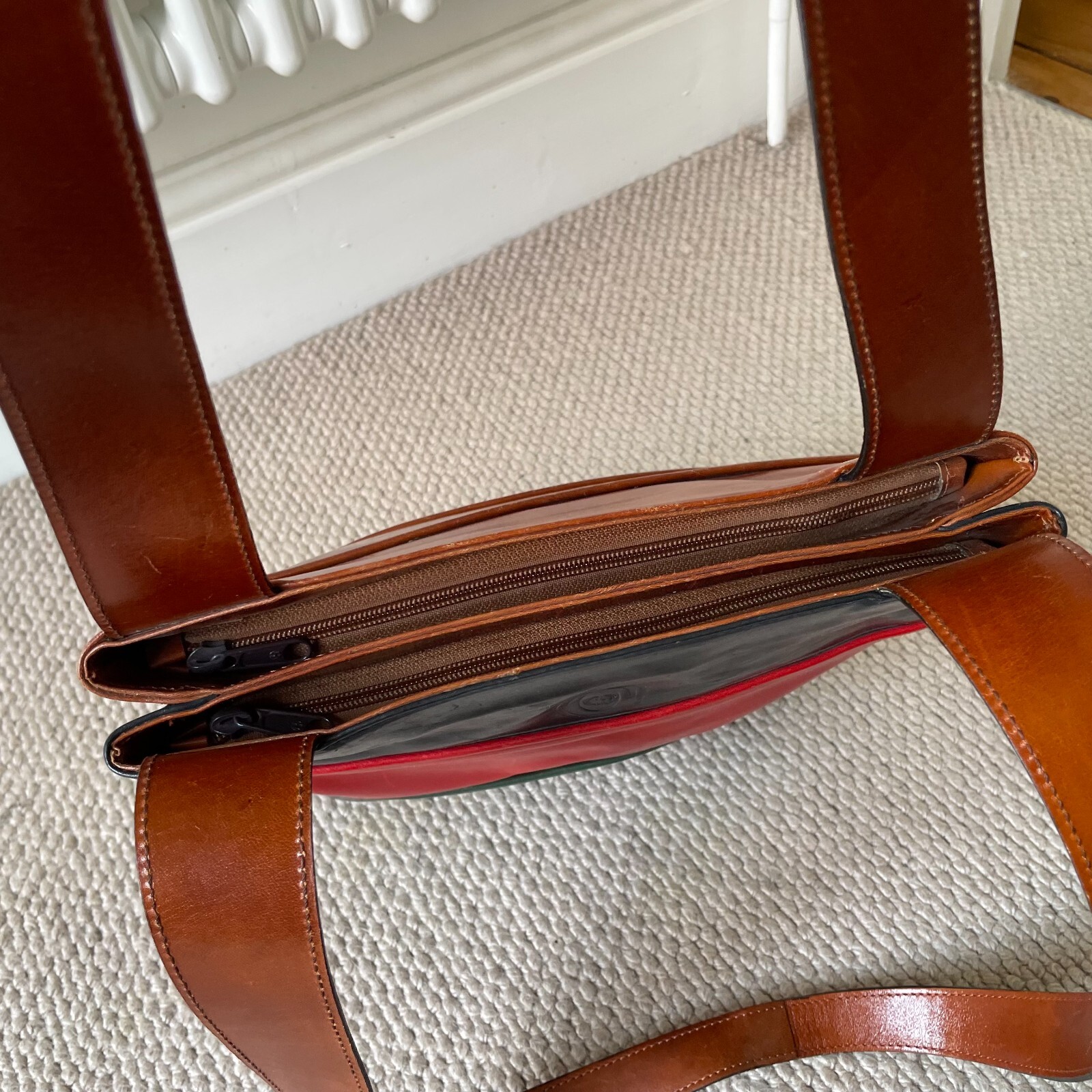 Womens Underarm Shoulder Bag Handbag Brown Leather Medium Side Zip Up