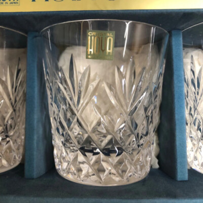 Unused, discontinued HOYA crystal glass rock glasses, set of 6