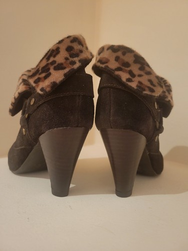 Style&Co Chocolate Brown Suede Leather and Leppard Faux Fur Ankle Boot 7M - Picture 3 of 5