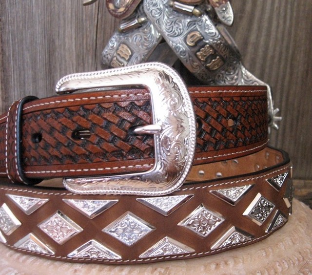 3D Genuine Leather Mens Western Belt Silver Tone Concho 1 1/2 Mahogany Size 38 for sale online