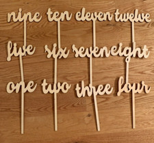 Elegant Script Unfinished Wooden Wedding Birthday Table Numbers 1-12 9" tall