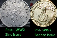 Nazi Germany Pre and Post WW2 Rare Coin Set 10 Reichspfennig Third Reich Pfennig