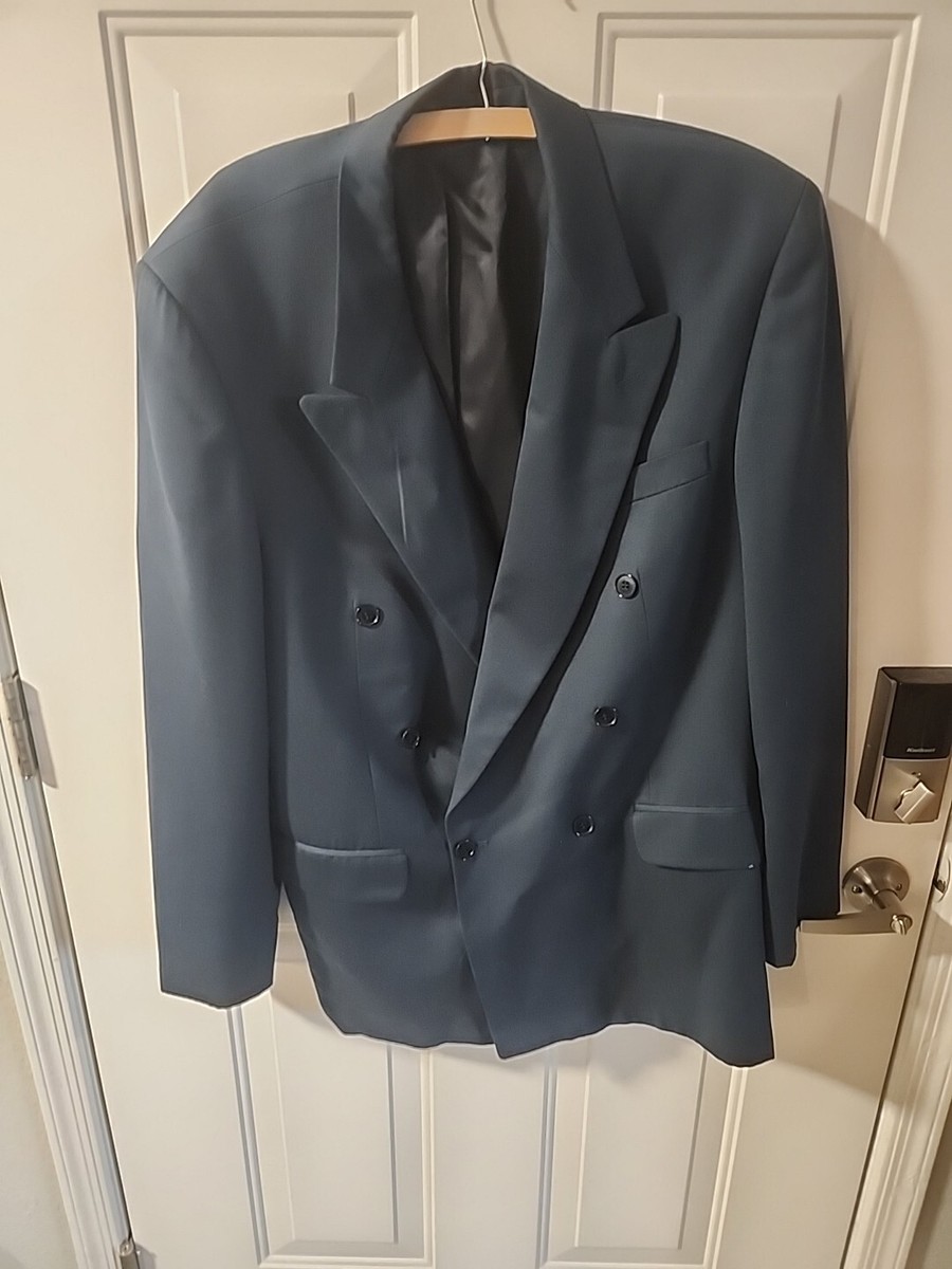 Vtg Paul Rodon Couture Mens Sz 42W Blue Suit Jacket Blazer Double