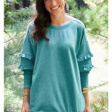 Matilda Jane Wonderment Our Song Sweatshirt 3/4 Sleeve Sz S Teal tunic dress