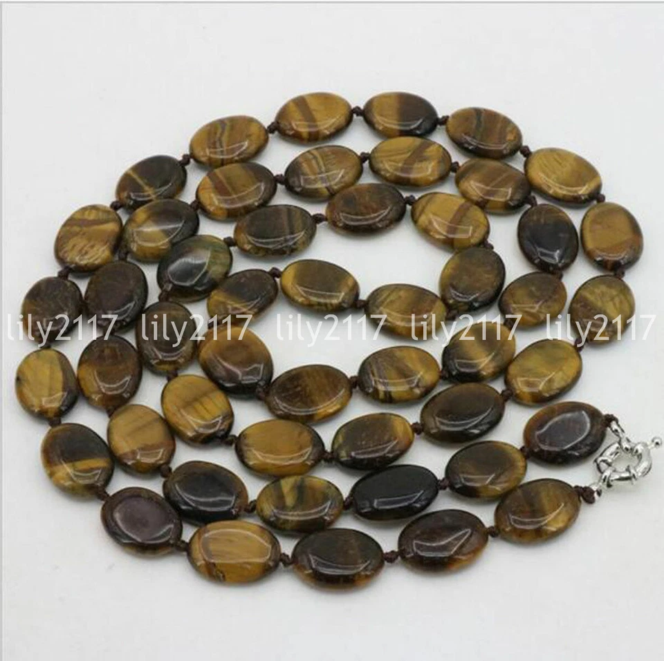 Fashion 13X18mm yellow Tigers eye gemstone oval beads necklace 50'' bracelet set - Image 2 of 4