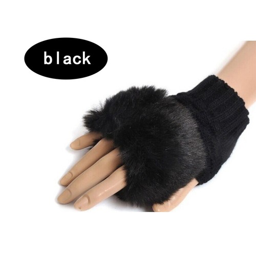 Women Winter Fluffy HalfFinger Fingerless Gloves Hand Arm Warmer Knitted Mitten☆ - Picture 2 of 22