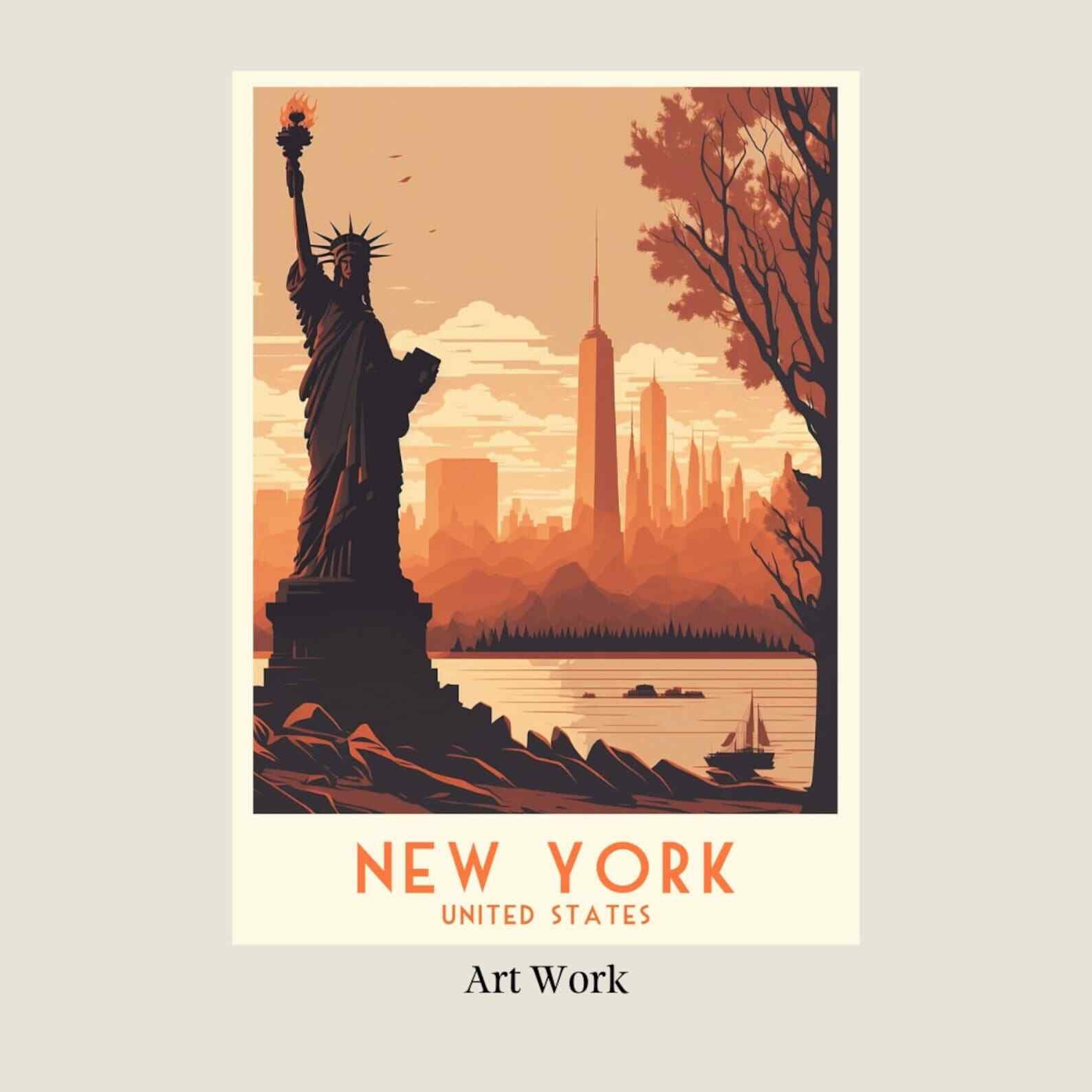 New York Travel Print Statue Of Liberty United States Home Decor Retro Wall Art