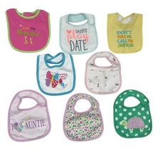 Baby Toddler Girl Set of 8 Feeding Bibs Waterproof Cotton Terry Pink Yellow