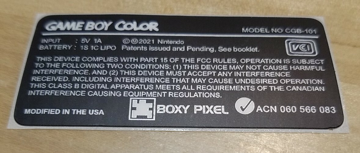 1 Nintendo Game Boy Color CGB-101 BOXY PIXEL EDITION Console Label 