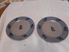 2 Rowe Pottery 8 1/2 in Salad Plates blue flowers