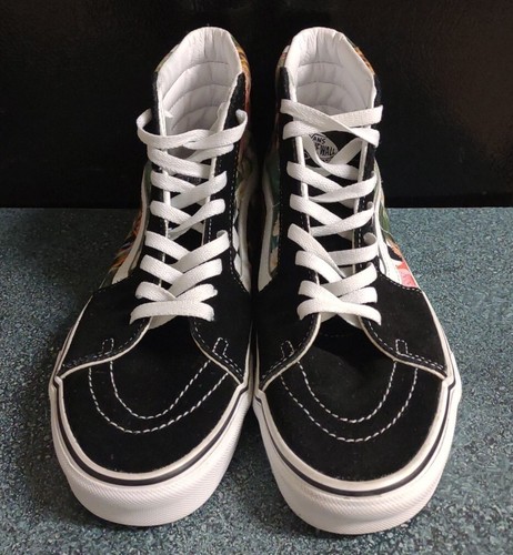 Vans Sk8 Hi Top Womens Size 9 1/2 Shoes Black Suede Pink White Floral Flowers - Picture 3 of 6