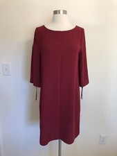 Eileen Fisher Dark Tulip Silk Georgette Bateau Neck Shift Dress Sz XS 378 NWT