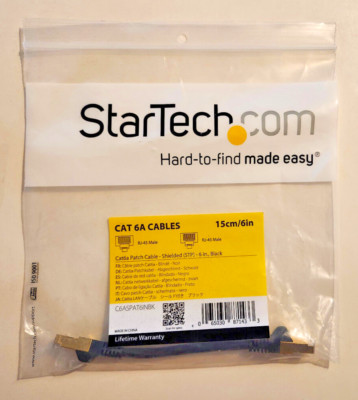 StarTech.com 6in Black Cat6a Shielded Patch Cable Cat6a Ethernet Cable  6''/15cm