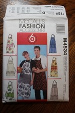 McCall's M4534 Misses' Men's Unisex Apron Pockets Back Ties Size S-XL Uncut