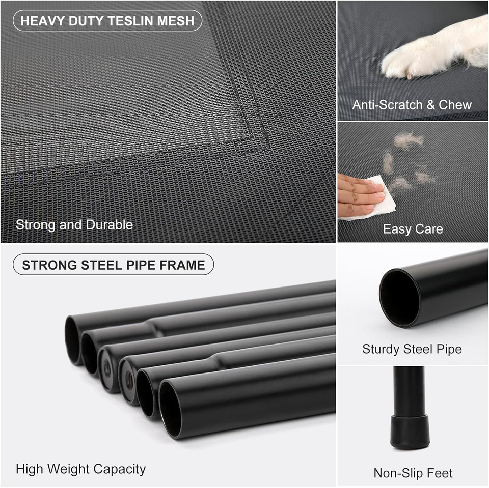 Elevated Dog Bed for Extra Large Dogs, 54" Outdoor Raised Pet Cot, Grey