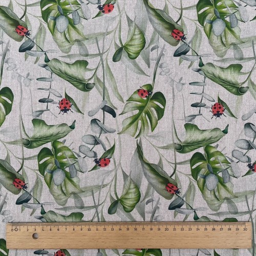 Tela de tapicería cortina de aspecto lino rico en algodón para animales y flores - Imagen 25 de 55