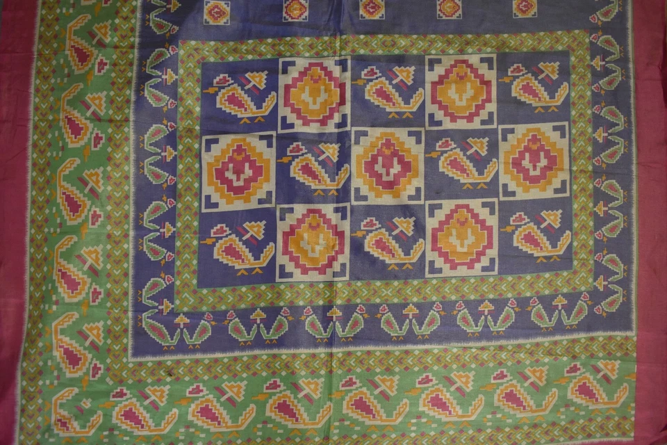 FNC Vintage Saree Indiano Roxo Tecido à Mão Mistura Ikat Seda Sari Tecido Usado 5Yd. - Imagem 2 de 4
