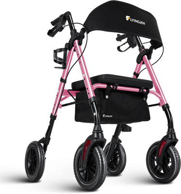 Lightweight Rollator Walker with Seat & Backrest - 4 Wheel Mobility Aid