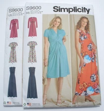 Simplicity 9600 Empire V-Neck Knit Dress w Back Ties & Maternity  6-14 or 16-24