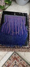 Antique 1920s Flapper Bag Purple Blue Beaded Fringe 9"x6"