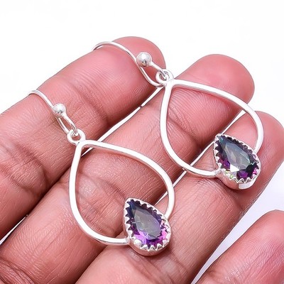Black Rainbow Mystic Fire Topaz Designer 925 Sterling Silver Earring 1.95'' E24