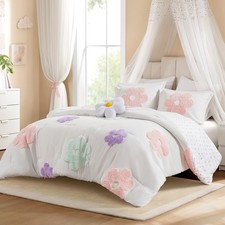 Kids White Floral Queen Comforter Set for Girls, 4pc