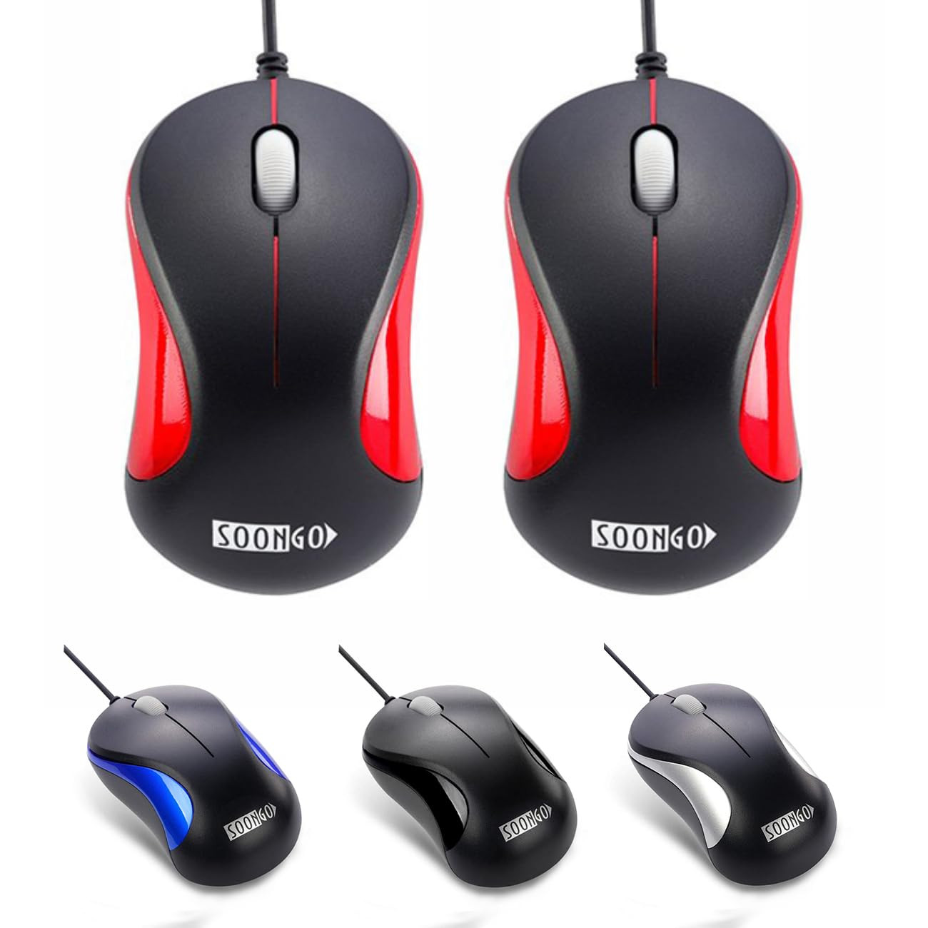 USB 2-Pack Ergonomic Wired Optical Mice for Office and Home Use