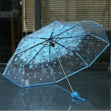 Transparent Clear Umbrella 3 Fold Umbrella Pink, Green, Blue, And PUrple Flowers