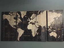 Old World Map On 3 Canvass Wall Art Travel Historical Decor Picture H 24 x W 48”