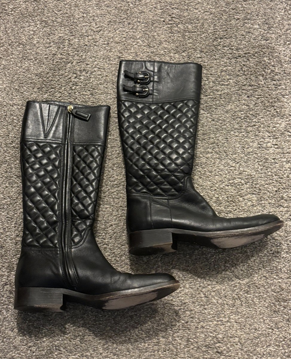 Burberry Quilted Full Leather Zip-Up Riding Boots US