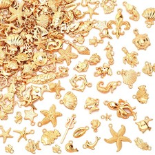 120 PCS Summer Beach Charms for Jewelry Making, Assorted KC Gold Ocean Life Sea