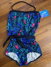 NWT VTG 60s 70s Gantner Cali Swimsuit mod Multicolor Floral Waist Tie Large NEW