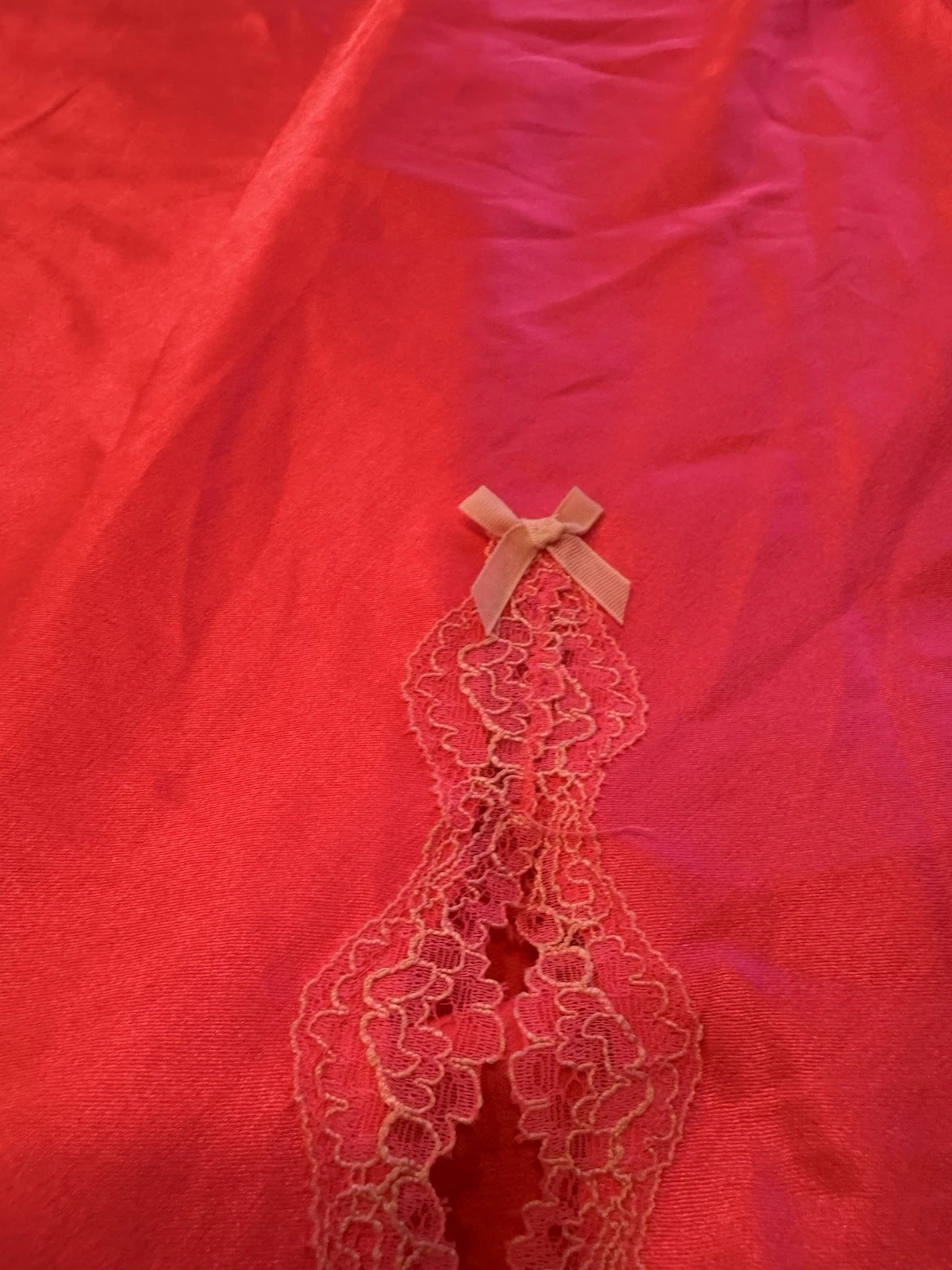 UNDERCOVER Victorias Secret CHEMISE abito slip donna L rosa fluo pizzo orlo spacco con fiocco