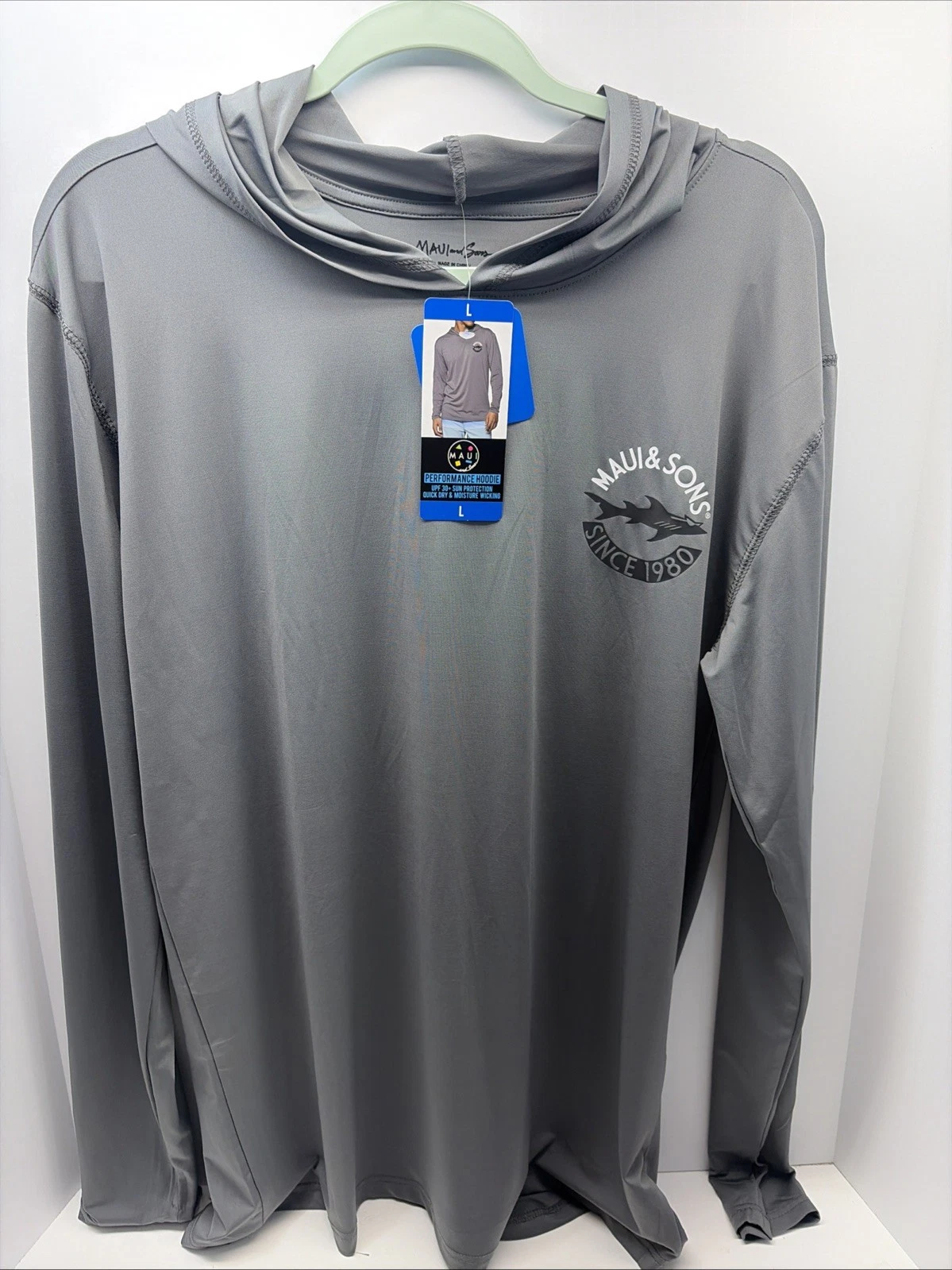 Maui and Sons Men's Performance UPF30+ Sun Protection Hoodie Shirt - Size: Large