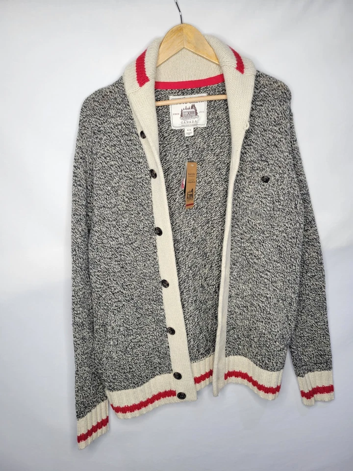 Cardigã suéter masculino tamanho médio aveia coleção cabine Roots Canada novo com etiquetas - Imagem 3 de 4