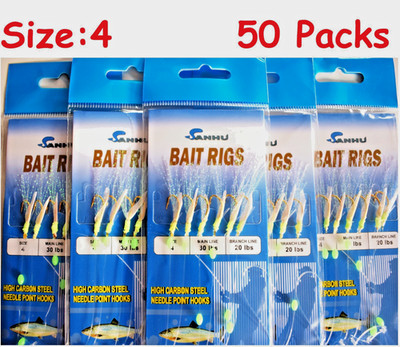 50 Packs Size 4 Sabiki Bait Rigs 6 Hooks Saltwater Fishing Lures -468