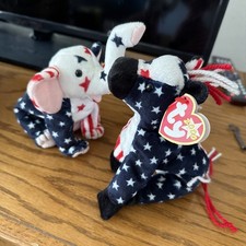 Lefty And Righty, 2000's Rare Patriotic Beanie Baby Set. W/Tags