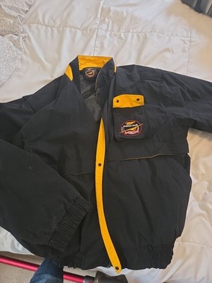 Vintage Miller Beer Racing Jacket Mens XL Genuine Draft Black Yellow Windbreaker