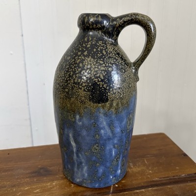 Vintage Handmade Studio Pottery Jug Pitcher Blue Speckled Black Unsigned