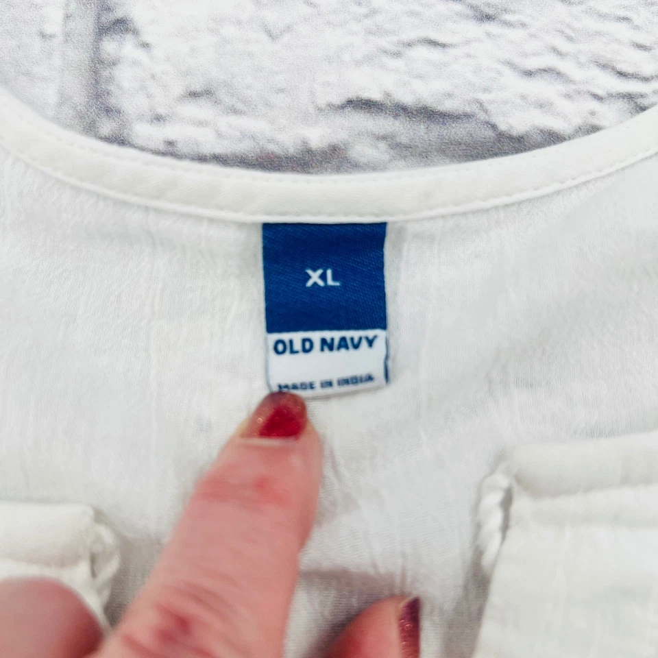 Antiguo Vestido Boho Midi Blanco Azul Marino En Niveles Volantes Crochet Ribete XL Algodón Ligero Foto 3 de 4