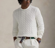 Polo Ralph Lauren Men's Cable Knit Sweater XL White 100 Cotton Classic Preppy