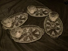 Set 4 Anchor Hocking VTG Snack Sets Plate, Cup, Embossed Grapes Leaves Clusters