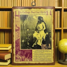 Vtg Mounted Poster Is College Bad For Girls From 1905 Booklet By E.J. Richards